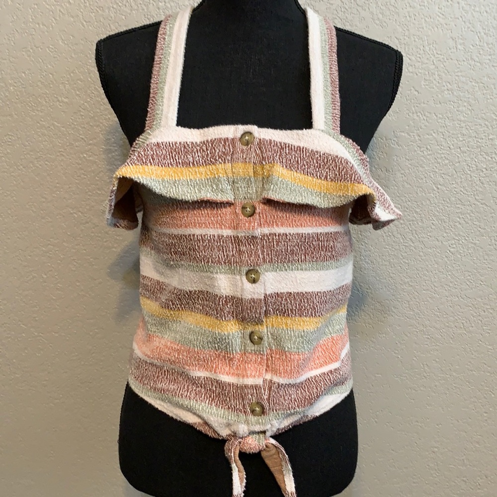 Madewell Texture & Thread Tie Front Striped Cropped Tank Top